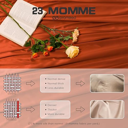 Miniatura 3 de PROMEED Juego de sábanas bajeras de 3 piezas 100% seda 23 Momme con sábana bajera y 2 fundas de almohada, bolsillo profundo de 16 pulgadas, juego de
