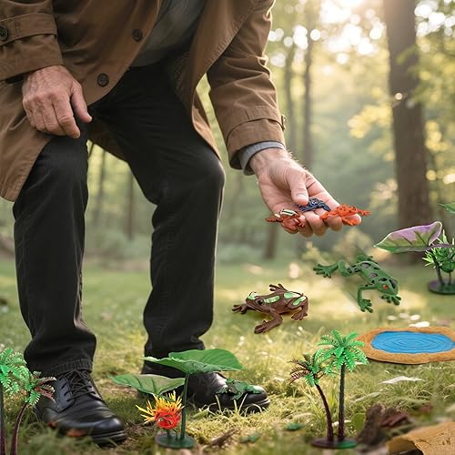 Miniatura 5 de 6 figuras de rana de árbol coleccionables, juguetes coleccionables de ranas de plástico, juego de estanque de loto, decoración para pasteles,