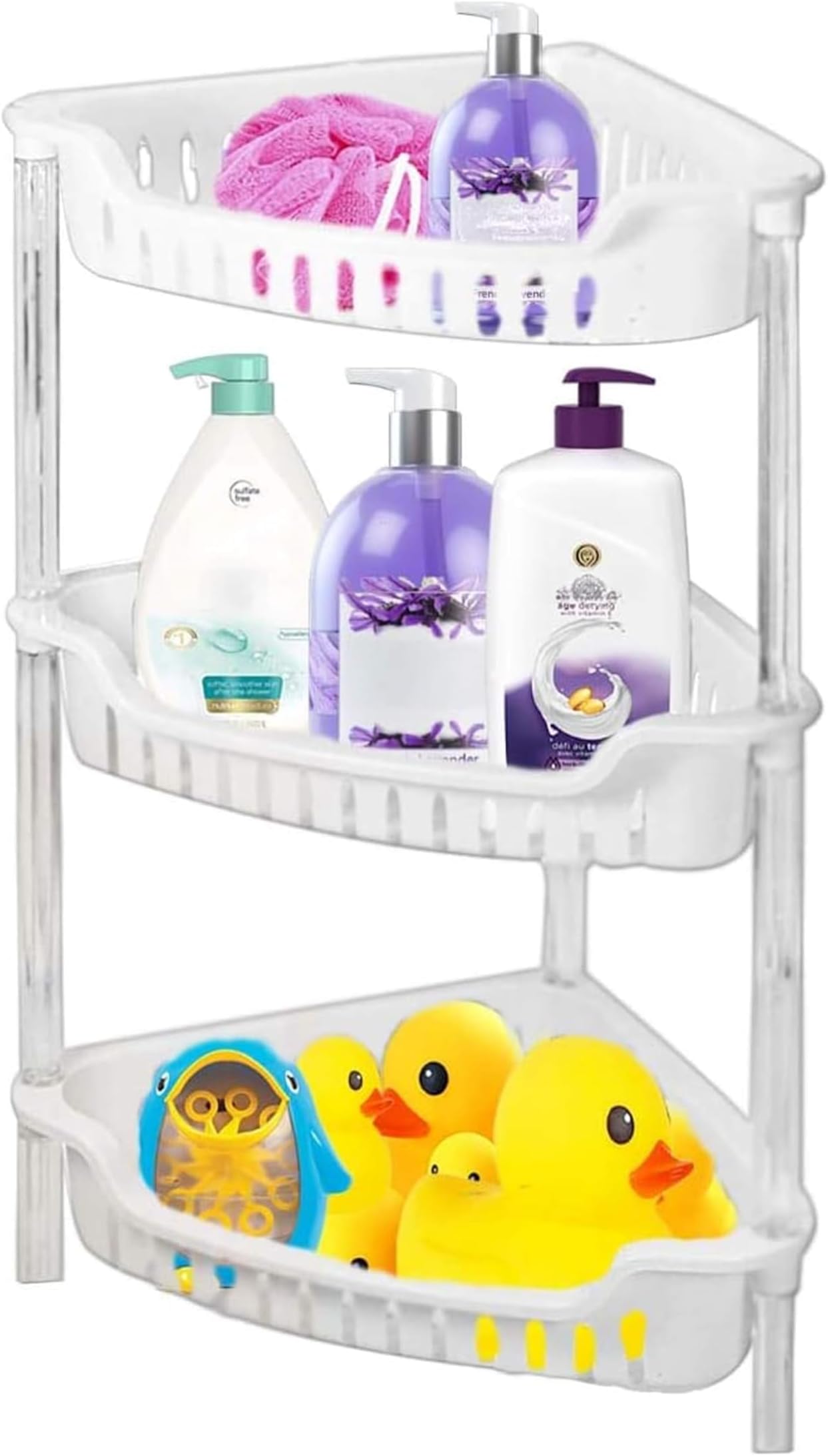 ADEPTNA Strong White Plastic Shower Caddy Corner Shelf Bathroom Rack Kitchen Storage Unit - Quick to Build - Easy to Clean (3 TIER BATH RACK)