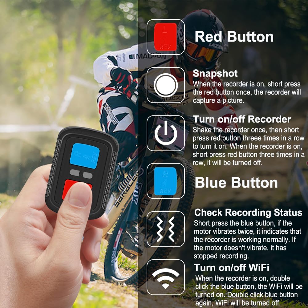 VSYSTO Cámara de casco de alta resolución 2K, gran angular de 170°, mando a distancia inalámbrico, sensor G, visión nocturna, resistente al agua, grabación en bucle, cámara de esquí para moto,