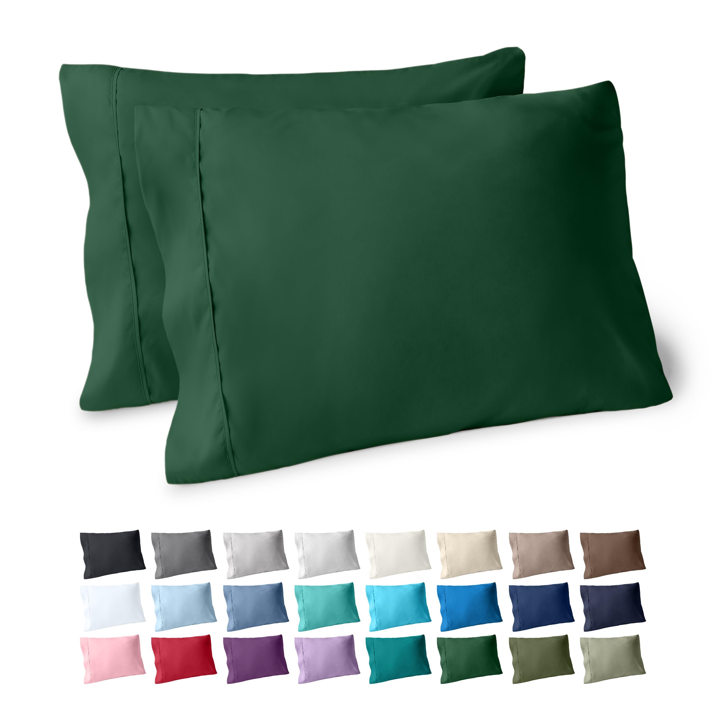 bare home microfiber pillow cases - standard/queen size set of 2 - cooling pillowcases - double brushed - forest green pillowcases 2 pack - easy care (standard pillowcase set of 2, forest green)
