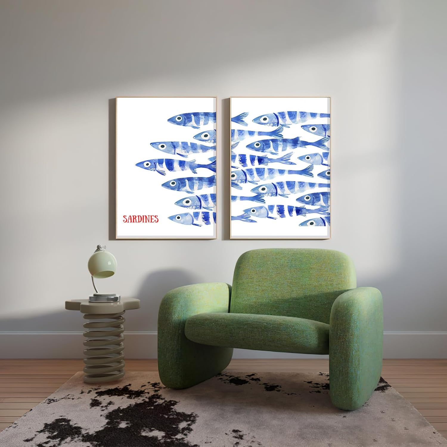 Kitchen Wall Art Restaurant Minimalist Wall Art Beach Room Decor Animal Sea Life Still Life Aesthetic Prints Modern Sardine Fish Poster for Living Room Bedroom Dorm Set of 2 UnFramed 16x24 Inch Decor - Image 5
