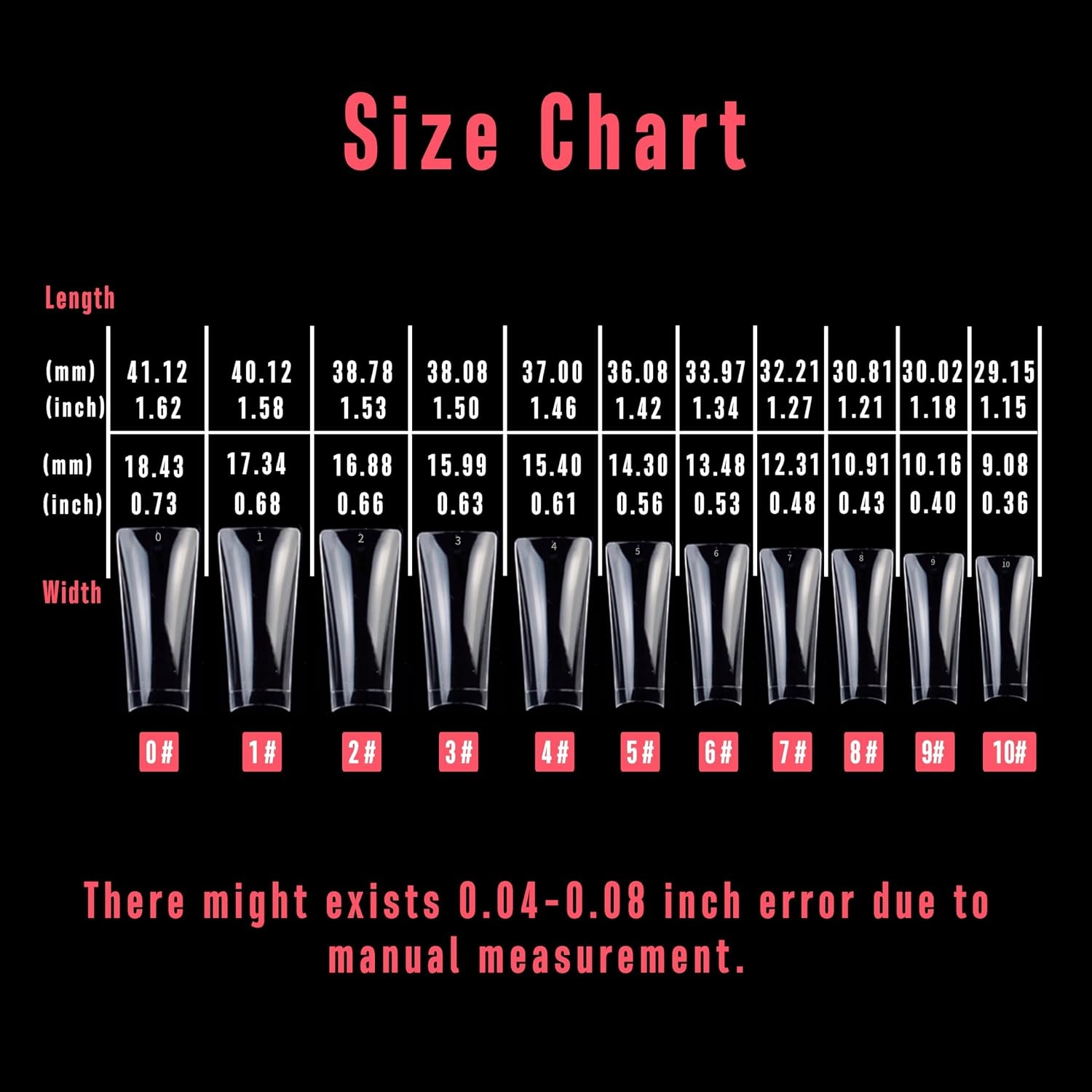 NOVO OVO XXL Long Duck Feet Nail Tips Half Cover for Acrylic, Clear Soft Gel No C Curve XXXL Extra Super Long Flare Y2K Wide French False Nail Extension x 11 Sizes in Box 308 pcs image 4