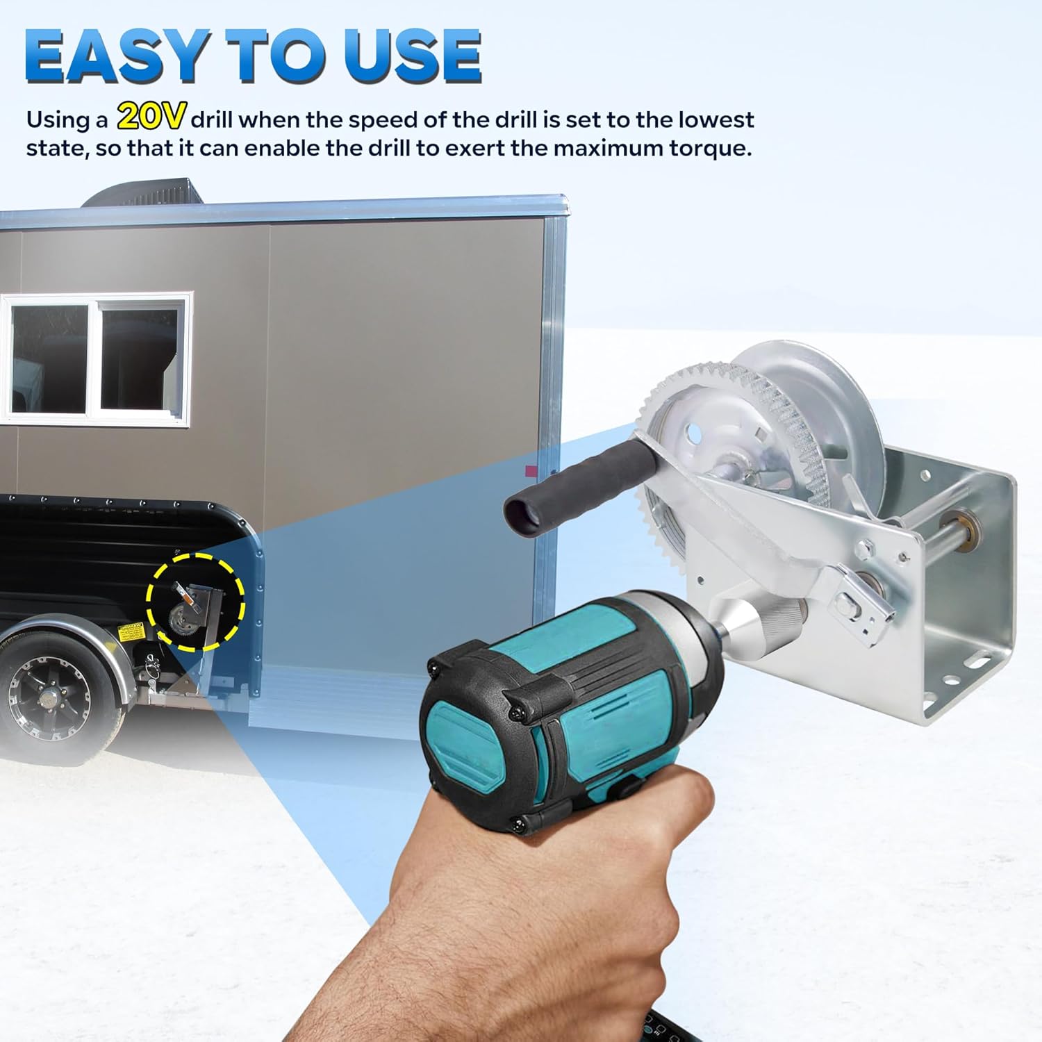 Ice House Winch Adapter for Cordless Drill for Ice Castle, Stainless Steel Fish House Winch Adapter Silver 304 Stainless Steel