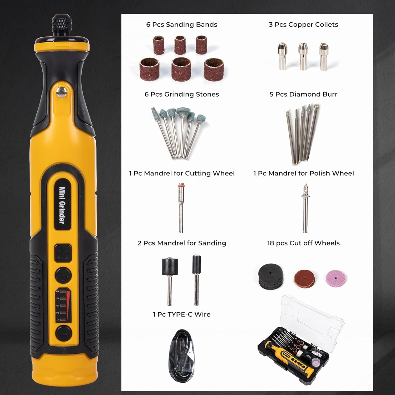 7.2V Cordless Rotary Tool Kit, 28000 RPM Mini Grinder with 65-Piece Accessories, Variable Speed Electric Drill Set with LED Light for Engraving, Polishing, Cutting, Wood Carving, DIY Crafts