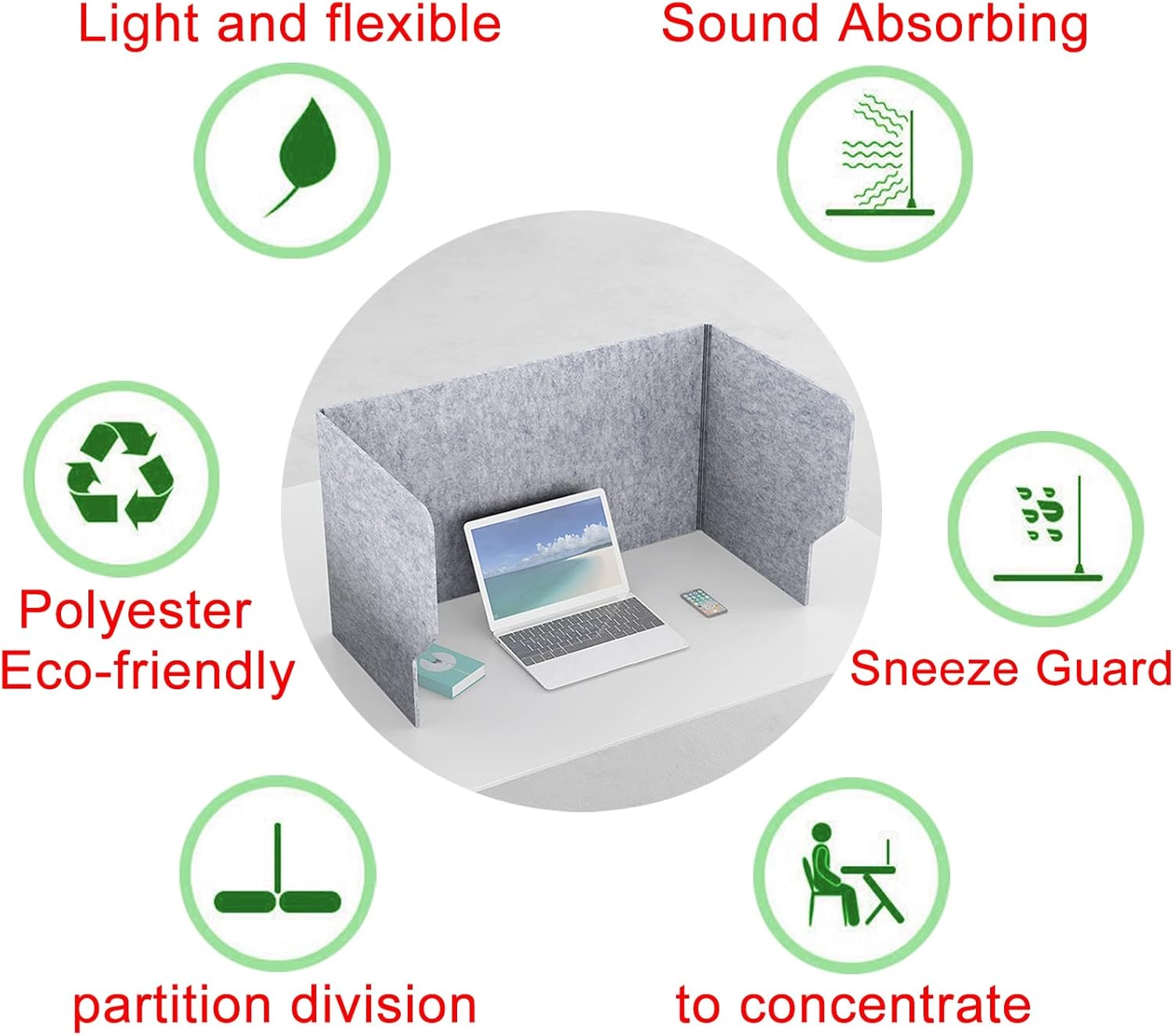 40" X 32" Sneeze Guard Desk Divider - Portable Privacy Panel with Sound Dampening, Free Standing Folding Partition for Office, School & More - Gray Color