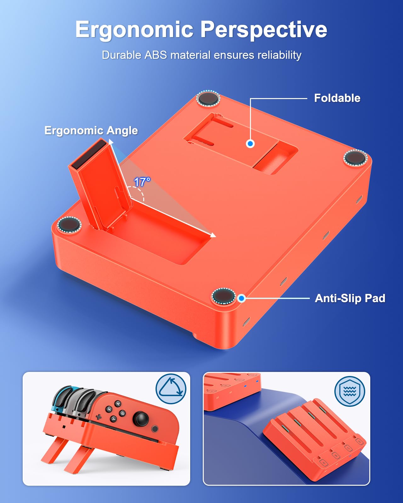 [Adatto per Switch 2&1] 4 in 1 Controller Stazione di ricarica per Nintendo Switch 2/Switch1/OLED, WAXITY Caricatore orizzontale magnetico veloce per Joy Con 2&1 con cavo di ricarica USB (arancione)