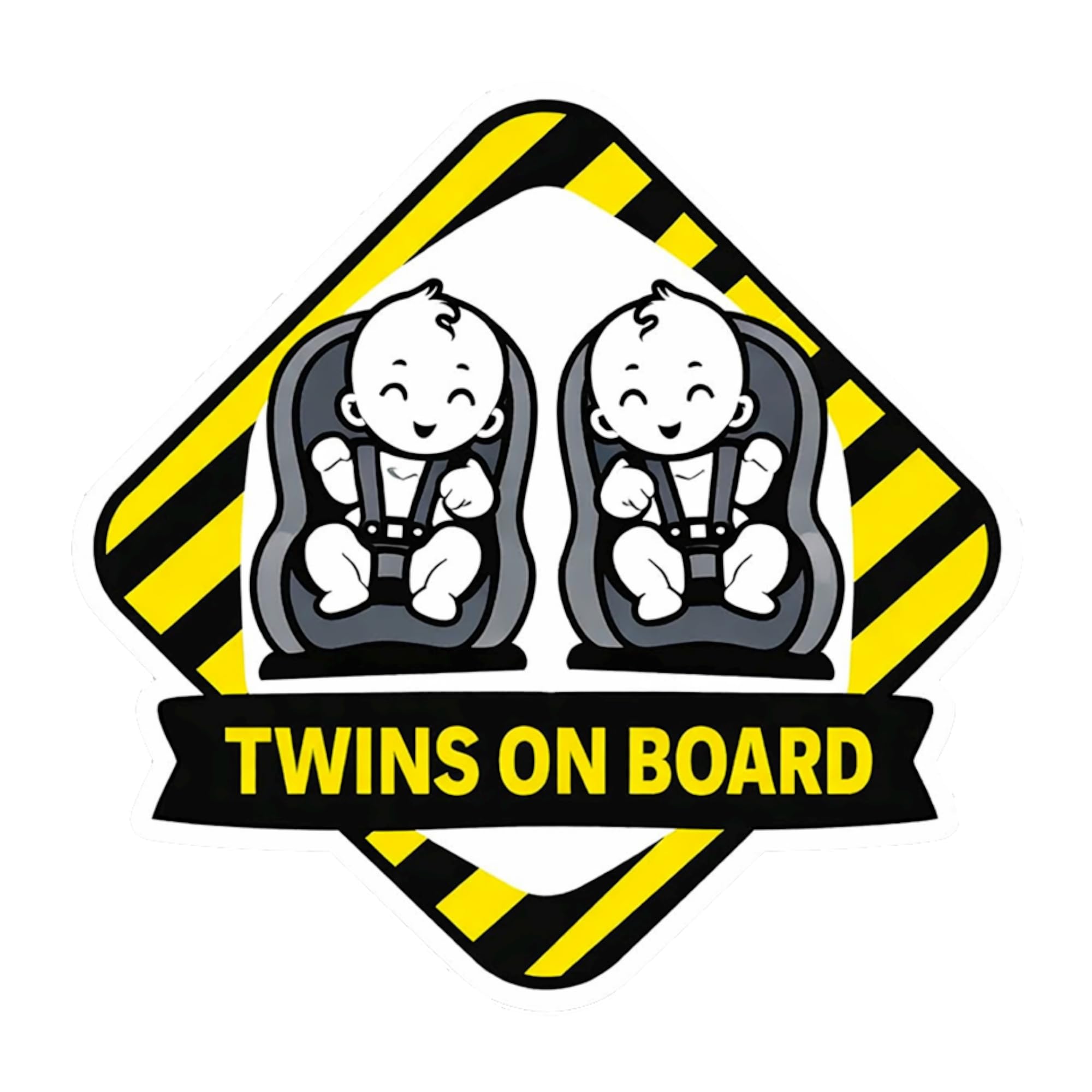 Twins on Board Car Safety Vinyl Decal Sticker, Yellow and Black, 14.23 cm, Waterproof and UV Resistant, High Visibility-image-35