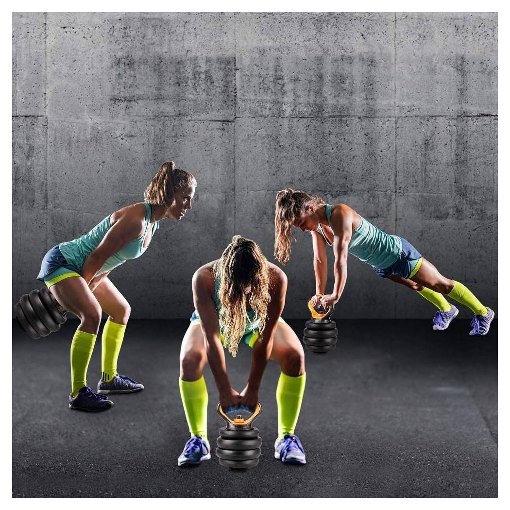 Trade Shop - Set 6in1 Multifunzione Peso 20kg Manubri con Bilanciere E Kettlebell Componibile -