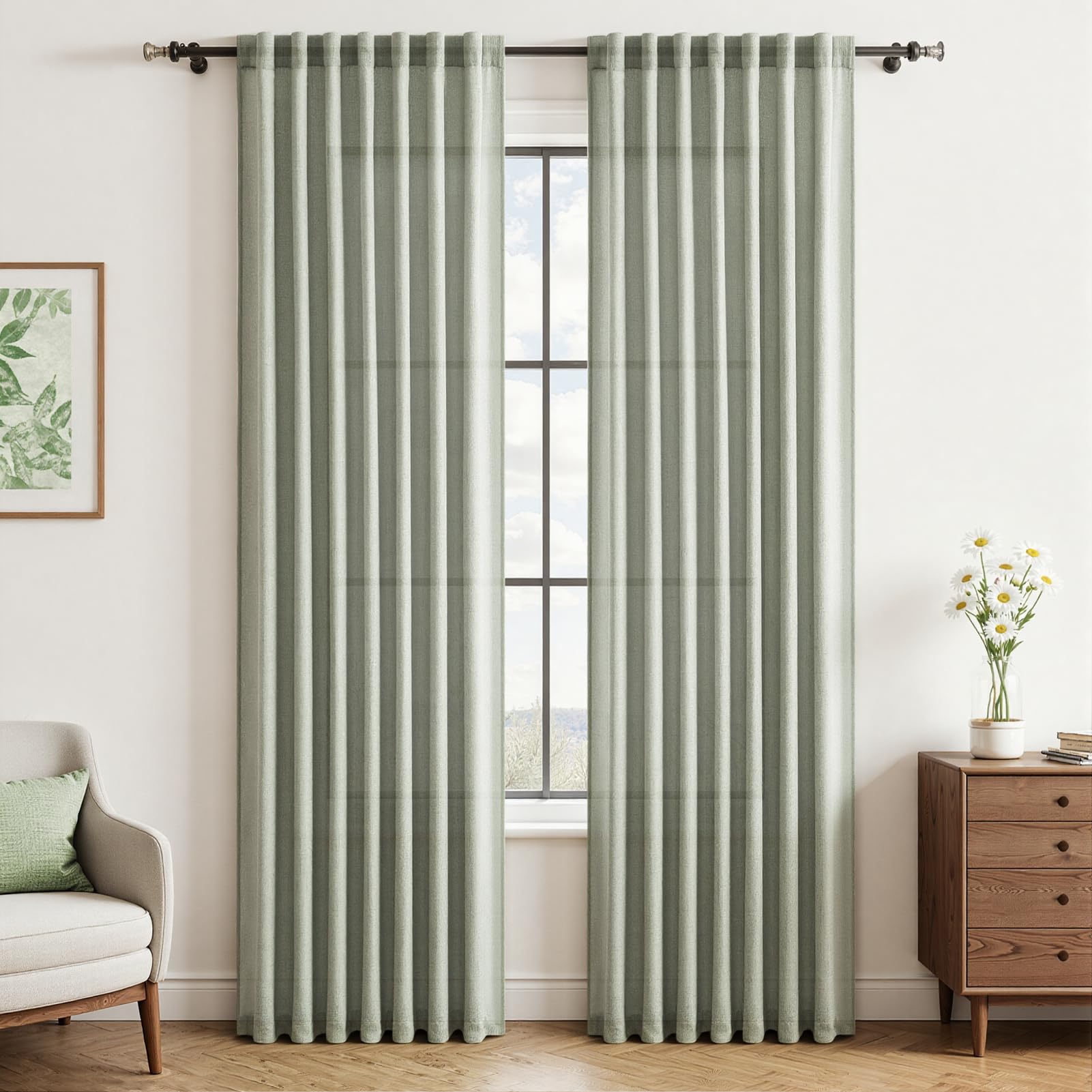 CUTEWIND Gardinen Leinenoptik Vorhang mit Kräuselband Halbtransparent Vorhänge Wohnzimmer Schlafzimmer Kinderzimmer Modern