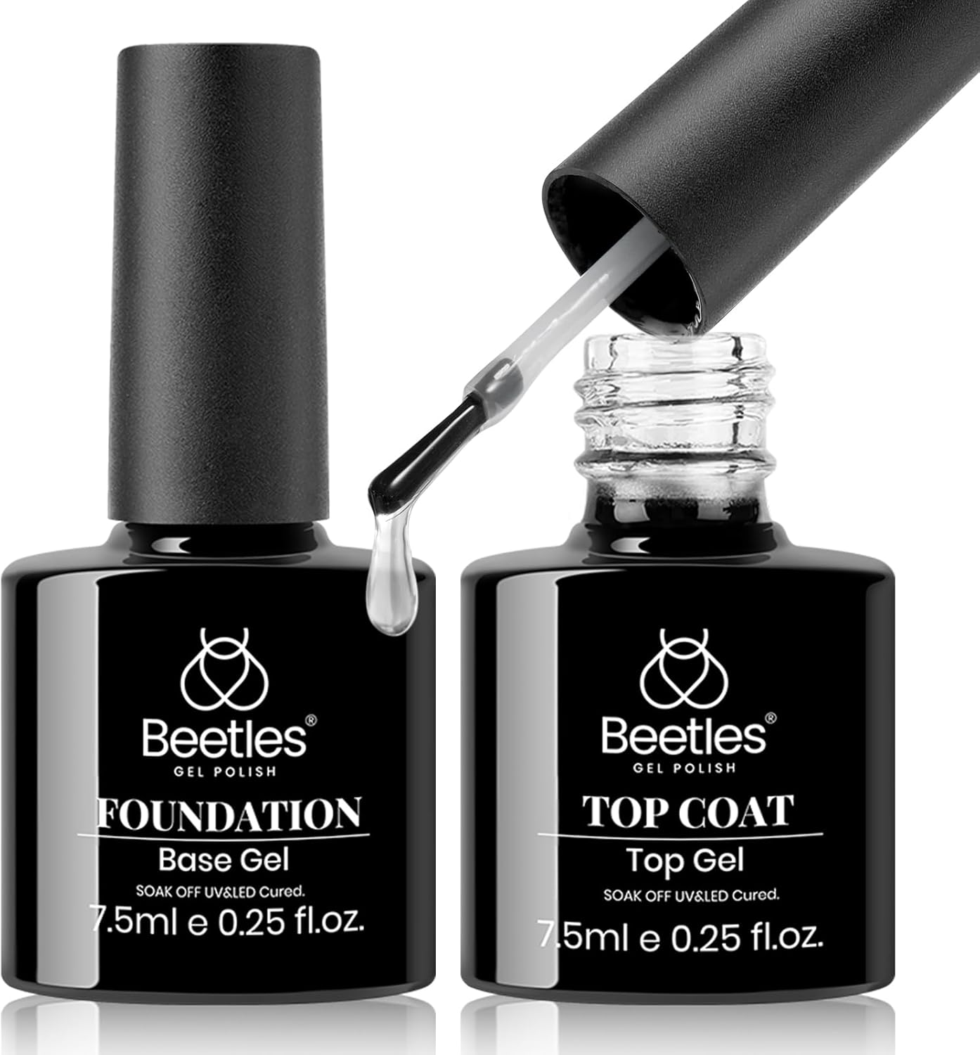 Beetles 2pcs 7.5ml No Wipe Gel Top Coat and Base Coat Set, Soak Off LED