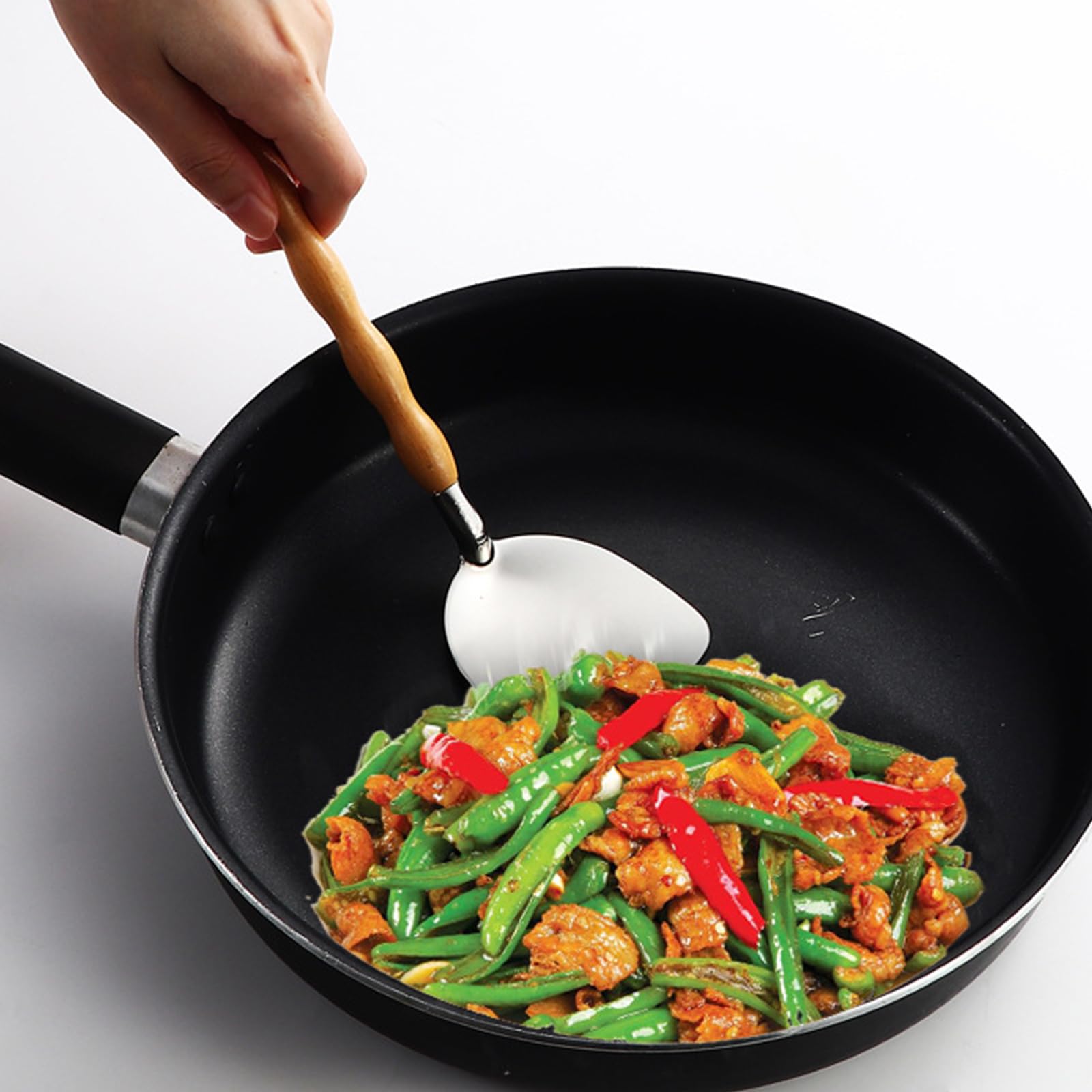 10-teiliges rostbeständiges Edelstahl Küchenwerkzeug Set, Naturholzgriff, Kochutensilien für sicheres, gesundes Kochen, ergonomisches Utensilien Set