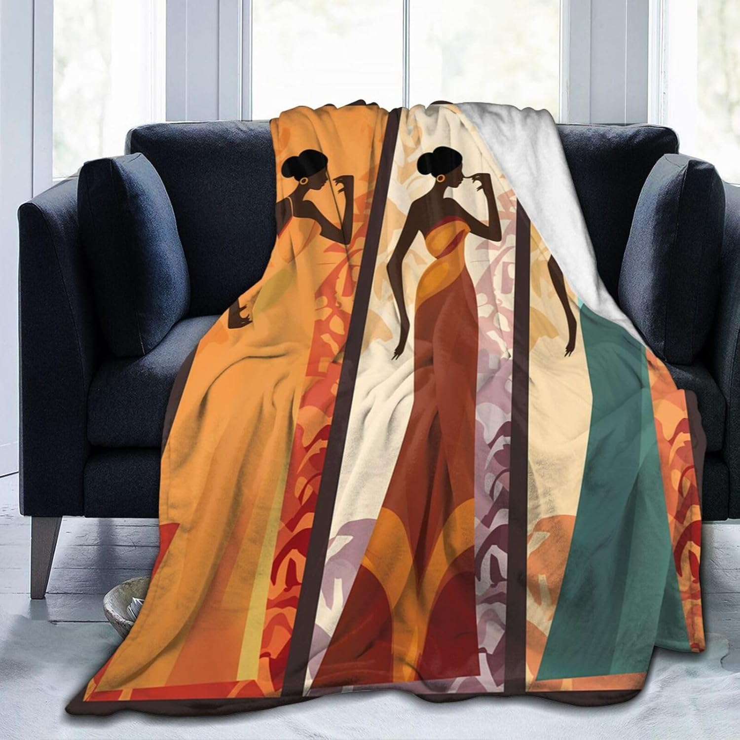 Ouqiuwa Beautiful African Women Throw Blanket Plush Microfiber Flannel Fleece Blanket 60"x50" for Bed Sofa Couch Camping Travel