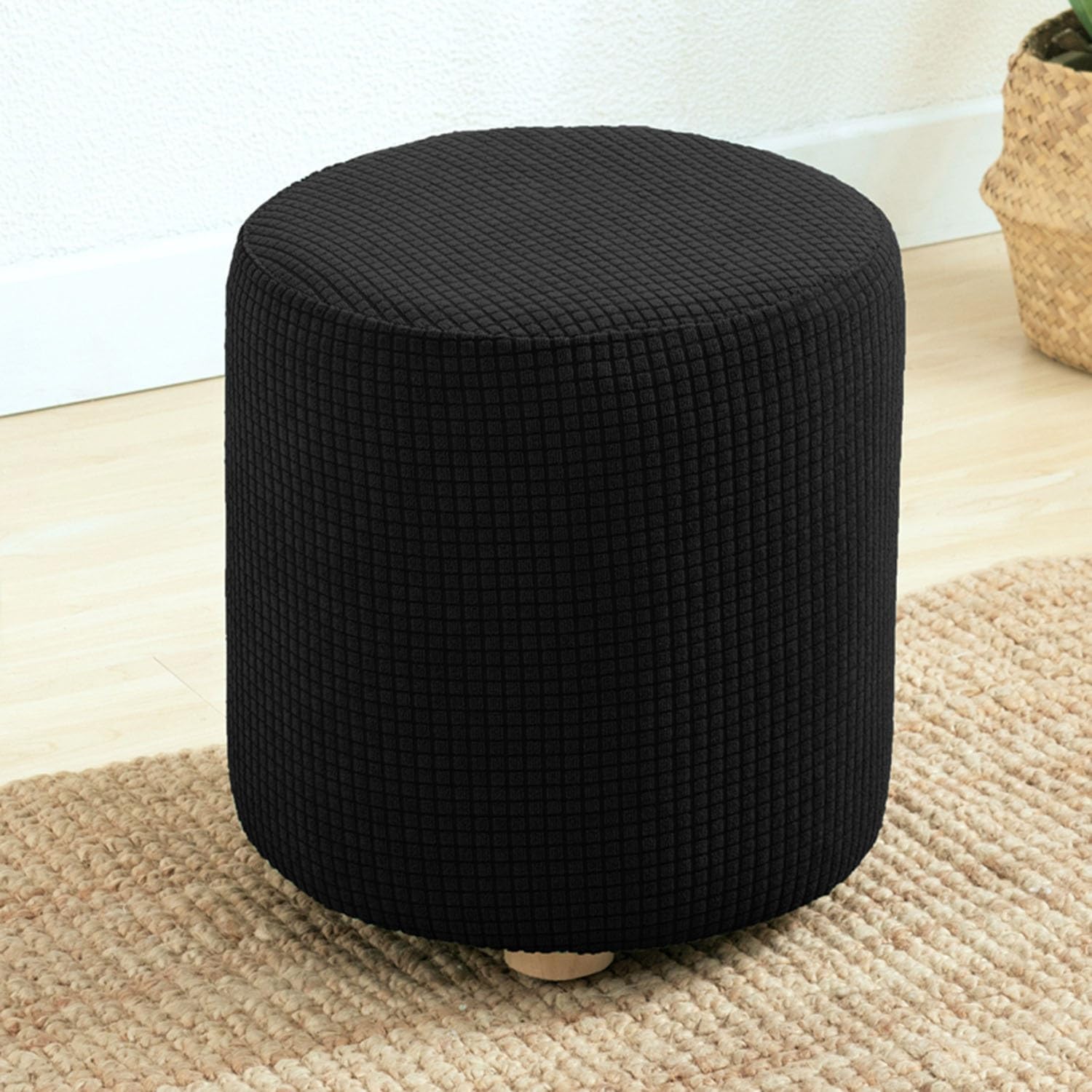 Rtsfkfs Black Small Round Pouffe Cover Stool Covers Round Stretch Round Pouffe Cover Ottoman Slipcovers Removable And Washable Furniture Protector For Dia 23-33Cm Small Round Foot Stool(Black)
