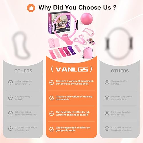 Miniatura 7 de Pilates Kit 13Pcs Home Pilates Essentials Workout Kit with 13" Ring, 10" Ball and Resistance Bands for Women at Home Pilates Equipment Set for