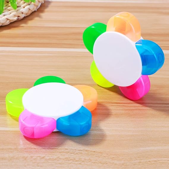 NUOLUX 5pcs Pastel Highlighters - Petals Liquid Watercolor Fluorescent Pens, Chisel Tip 5 Assorted Colors Fluorescent Pens for Office Stationery Supplies