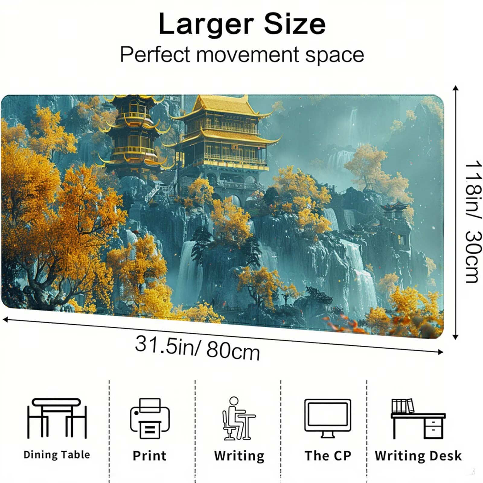 Żółta podkładka pod mysz XXL 1400 x 600 x 3 mm pałac pod ręką akcesoria biurowe antypoślizgowa gumowa podstawa i szyte krawędzie podkładka pod mysz dla graczy do dekoracji biura dekoracyjnego