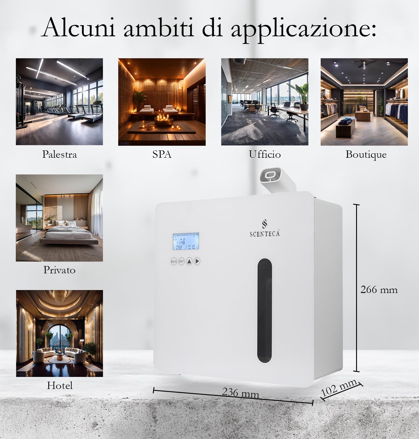 SCENTECA Diffusore elettrico Mod. AD-P7 di oli essenziali a nebulizzazione, con fragranza Tè Bianco e Fiori di Primavera inclusa, copre fino a 300 mq, per casa e ufficio (100 ml)