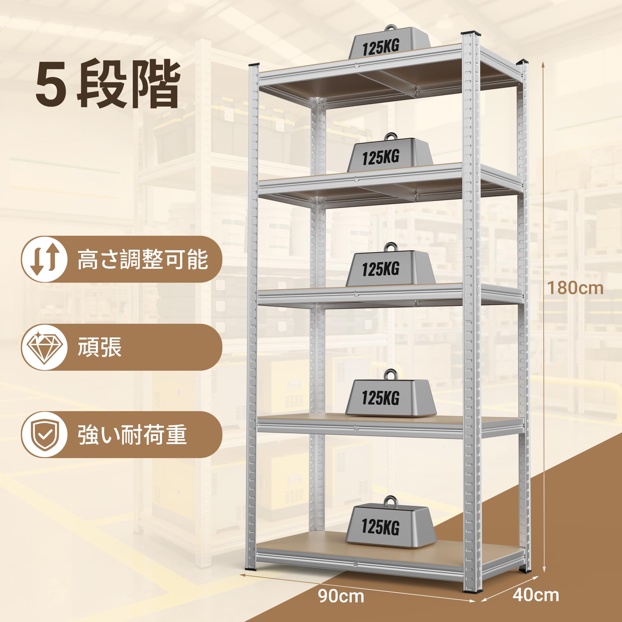 Amazon｜AAVIVO スチールラック 5段 高さ180*幅90*奥行き40cm メタル