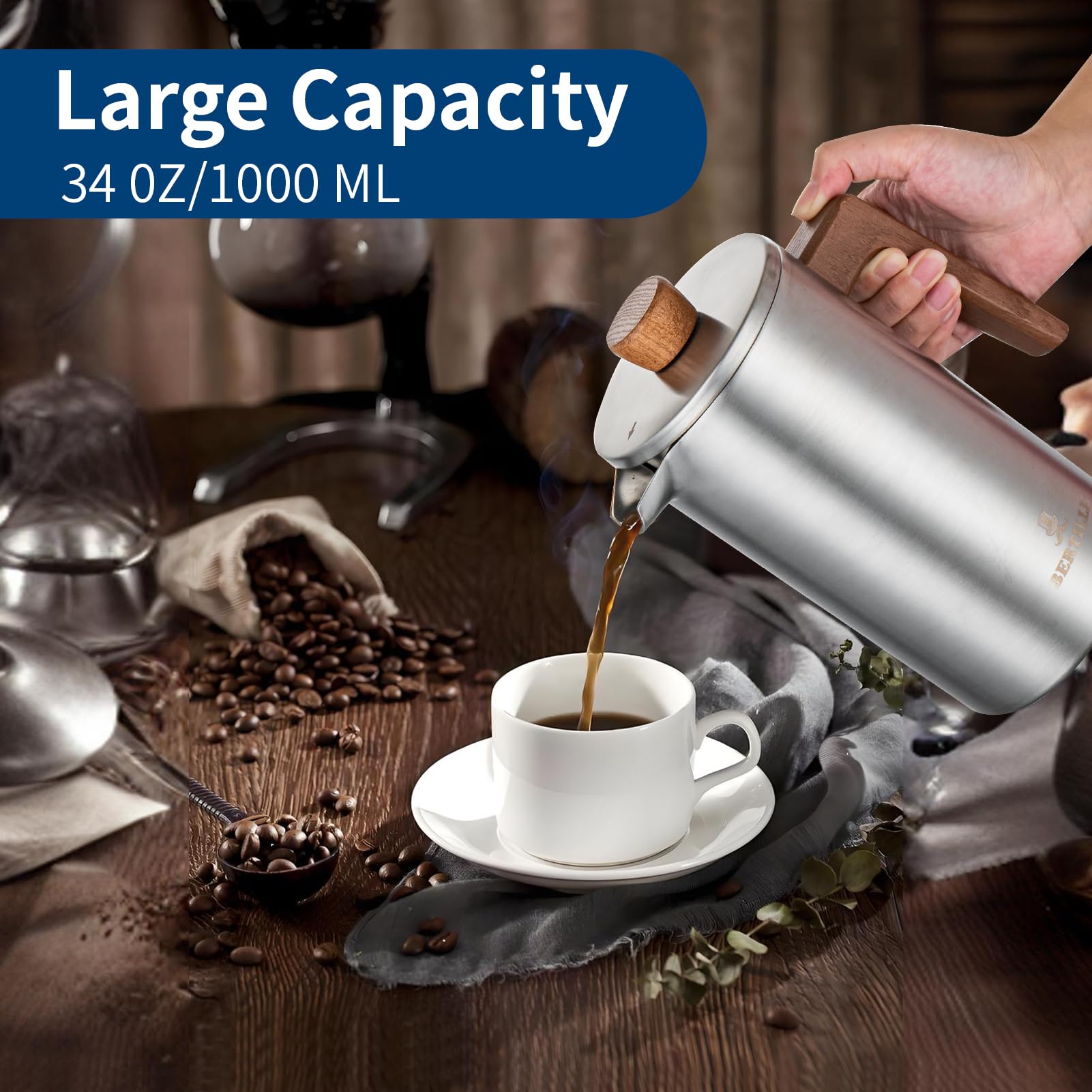 Pour Over Coffee Maker POLIVIAR French Press Coffee Maker, 34