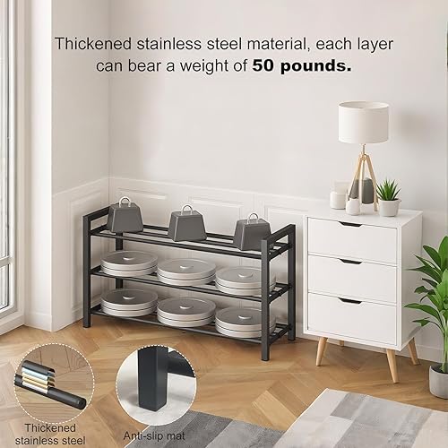Miniatura 6 de Zapatero expandible de 3 niveles  Estante organizador de zapatos de metal resistente ajustable para armario, entrada, vestíbulo y garaje