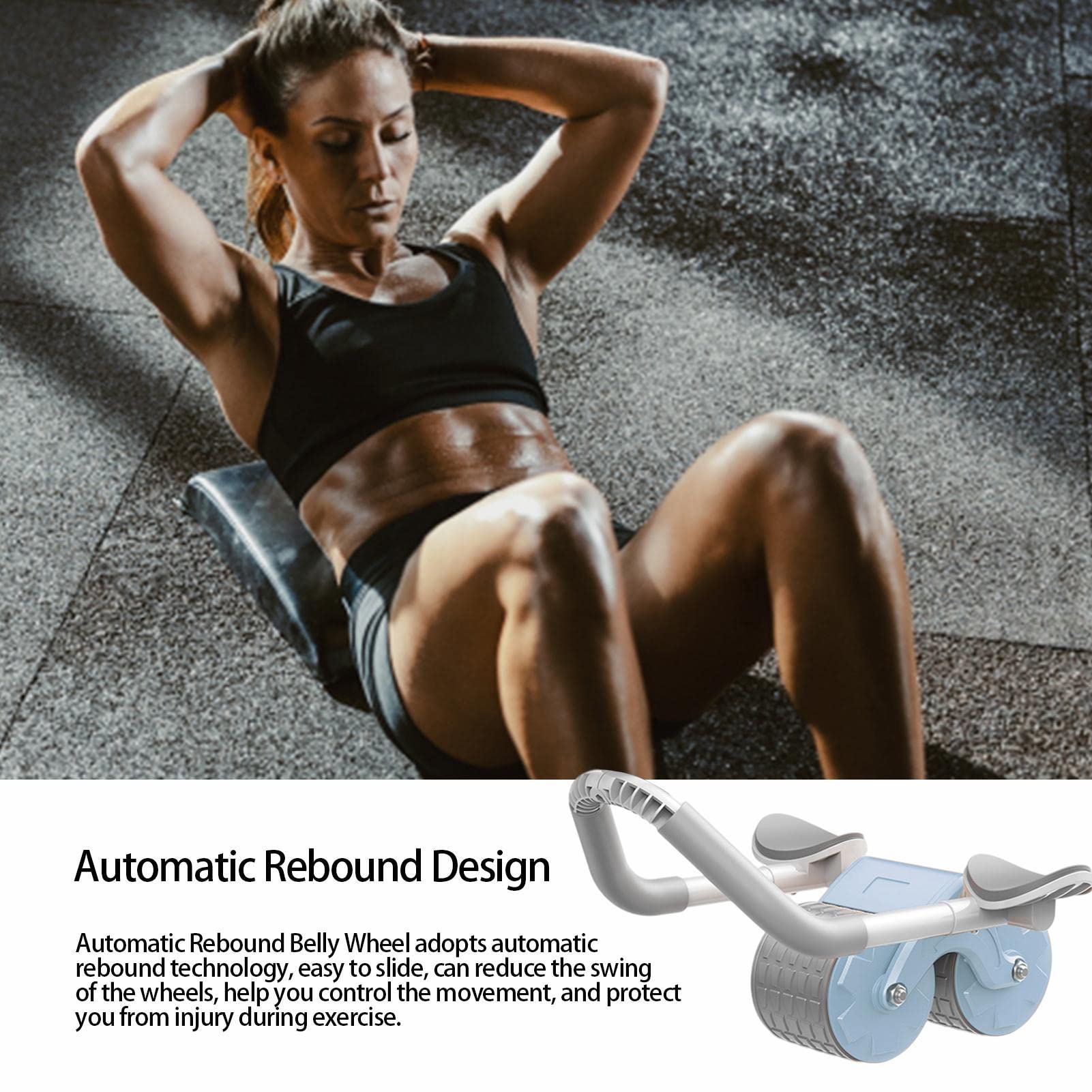 Rodillo abdominal con rebote automático, rueda abdominal para ejercitar los abdominales | Rodillo abdominal con rodillera, entrenamiento de fuerza central, equipo de fitness para ejercitar los
