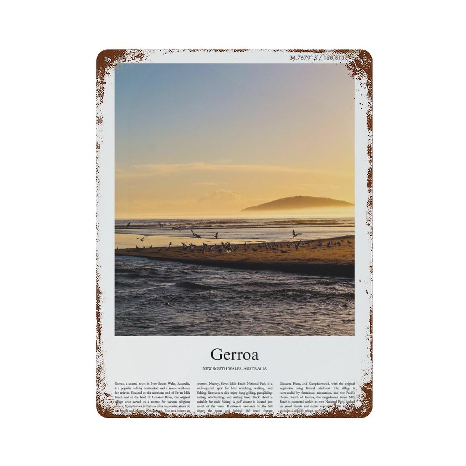 xiaoxiaoshen Gerroa New South Wales, Australia City Scenery Wall Decor Art Metal Tin Poster Modern Home Decor Art Home Bar Shop Decorations Vintage Sign 40x30cm