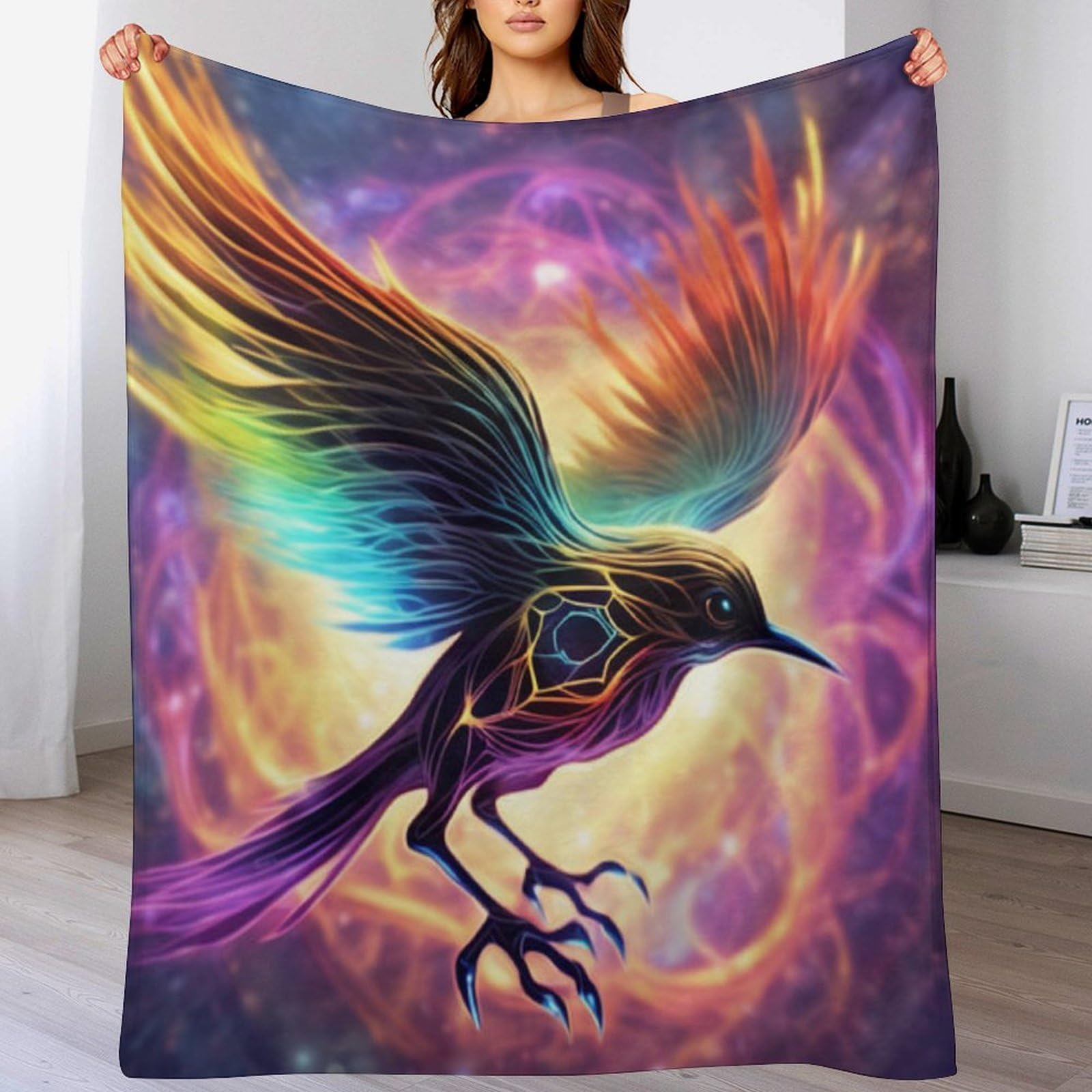 Couverture oiseau grand plaid coloré pour canapé et salon
