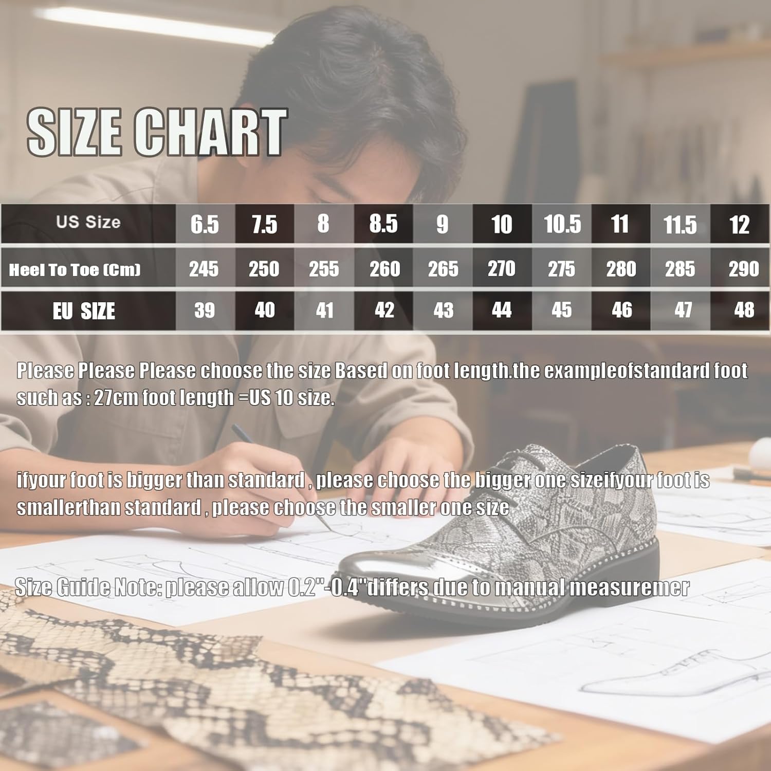 Men's Sparkly Snakeskin Point Toe Brogue Oxford Shoes with Metal Decoration Comfortable Soft Sole Lace Up Block Heel Low Top Chelsea Boots Non Slip Weddings Party Dress Derby Shoes - Image 7