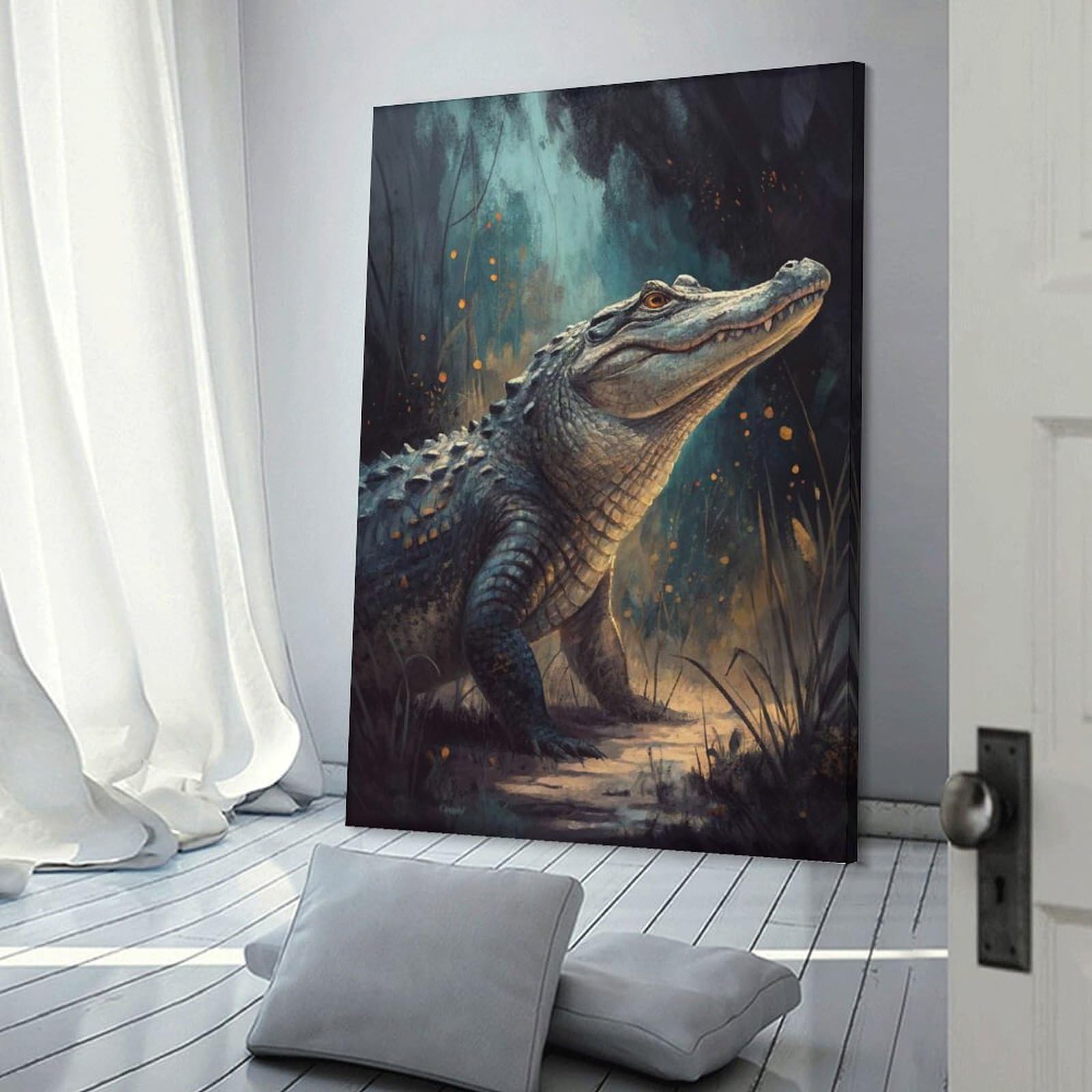 Junmoney Alligator in A Swamp Hanging Wall Art 16x24inch(40x60cm), for Small Homes, Bedrooms Or Open Spaces, An Easy Choice for New Home Styling