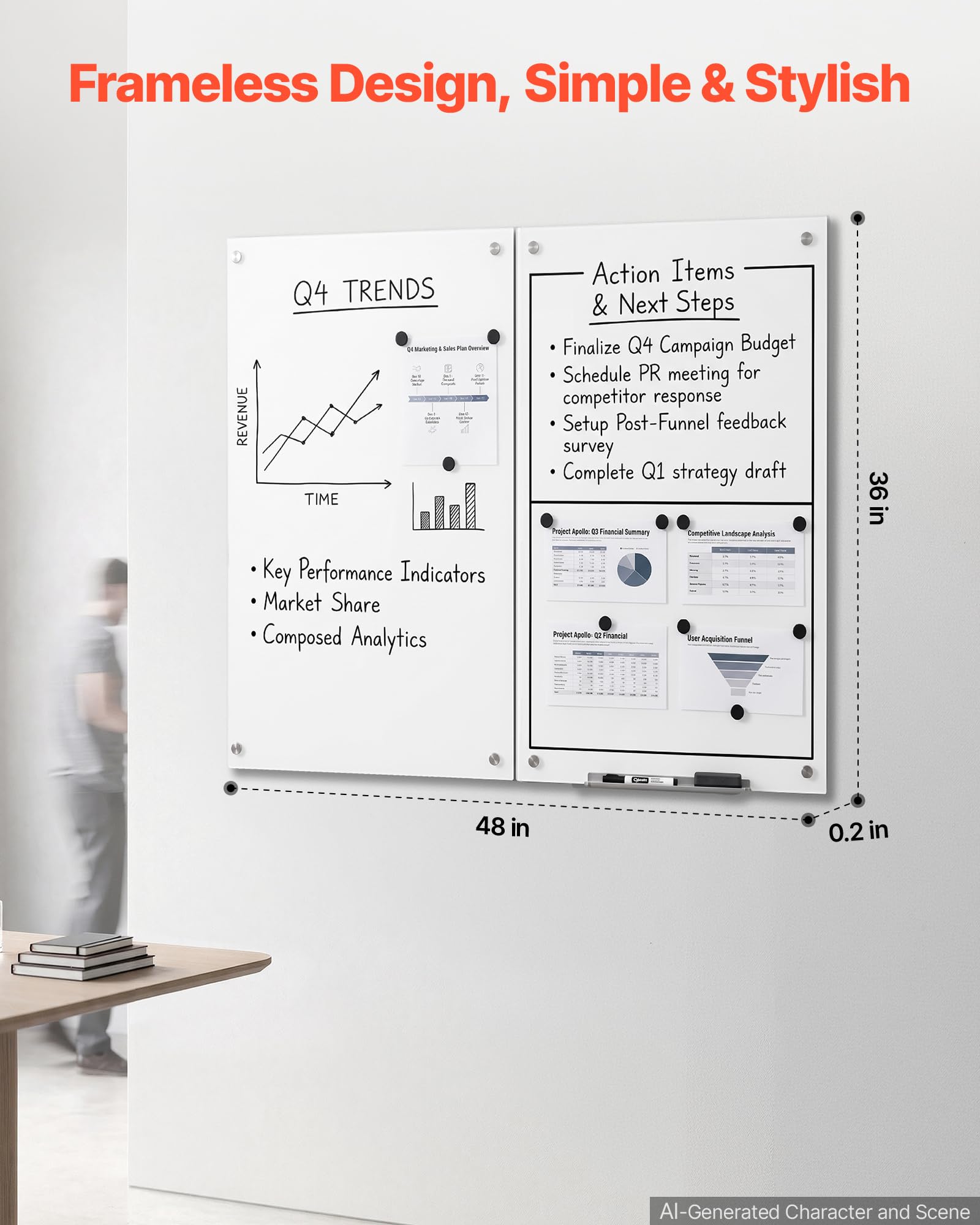 VEVOR Whiteboard Magnetisch 900x600 mm Wandtafel Magnettafel 2er-Pack Weiß