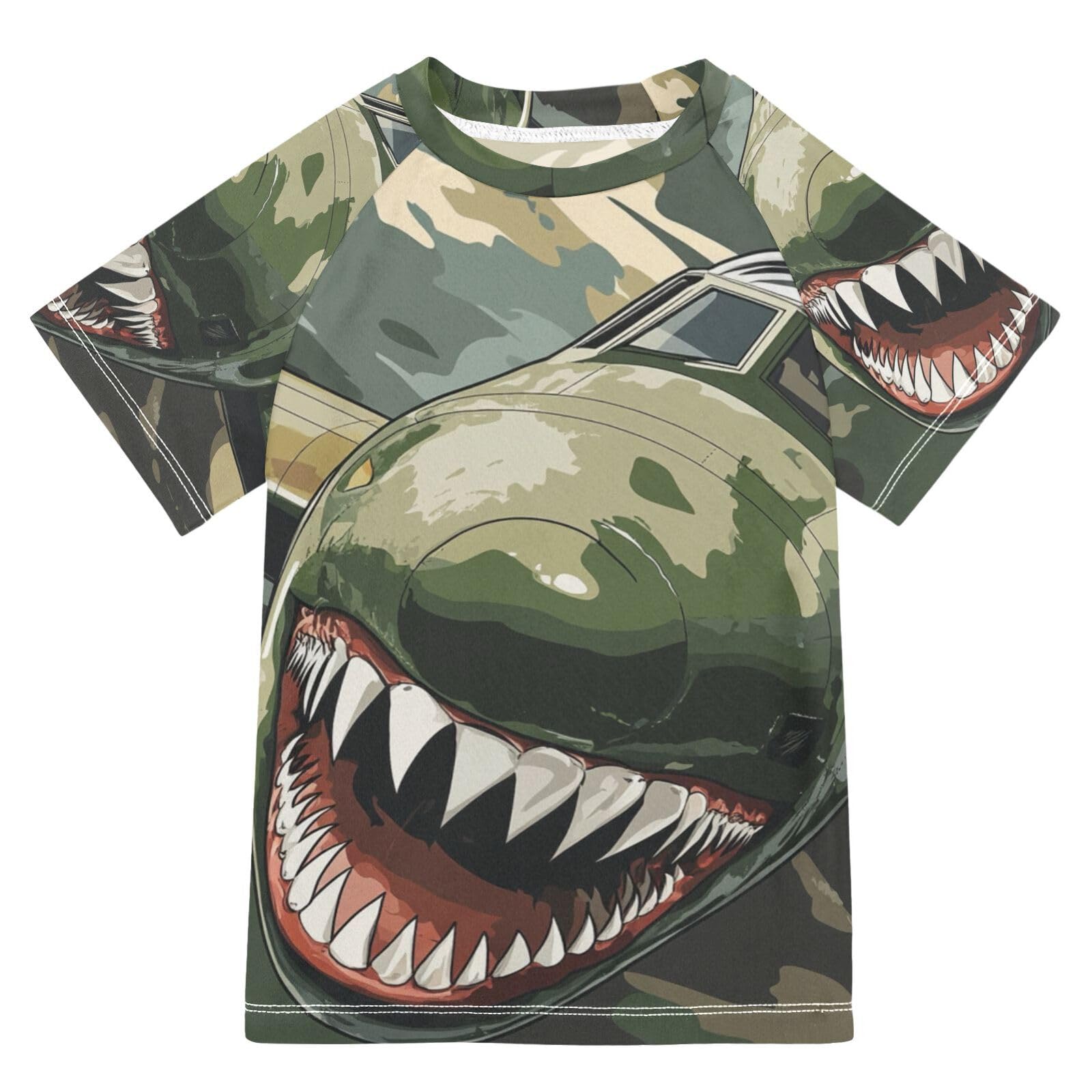 Jucciaco Boys Swing Shirts Shark Airplane Camo Fighter Rashguard Short Sleeve Kids T-Shirts Sun UPF 50+