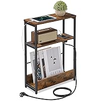 VASAGLE Tavolino con Multipresa a 3 Ripiani, Tavolino Stretto per Piccoli Spazi