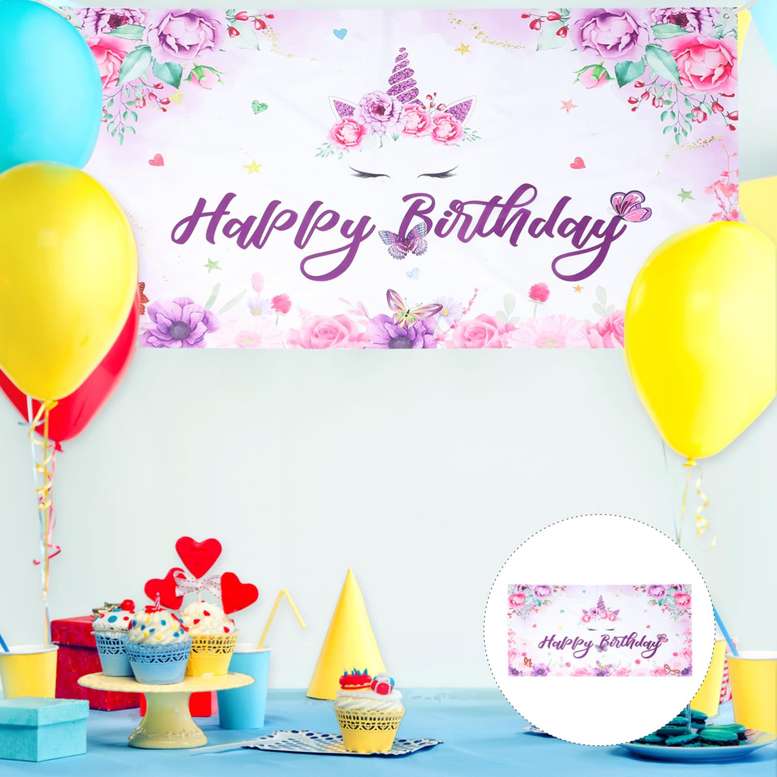 PRETYZOOM 3 Stücke Geburtstag Banner Hängen Flaggen Nacht Nette Geburtstag Fotografie Hintergrund Einhorn Hintergrund Party Lametta Alles Zum Banner Fringe Polyester