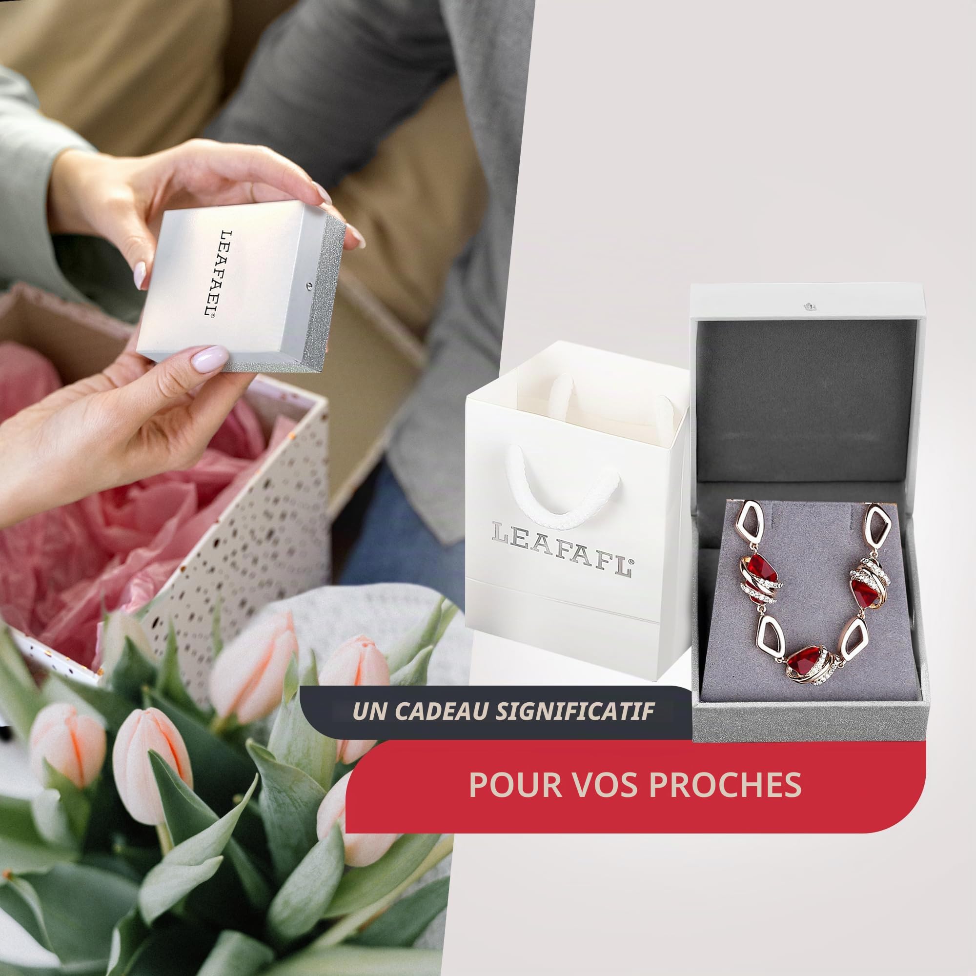 Leafael Bracelet Cadeau Saint-Valentin pour Femme, Souhaiter Bracelet à Maillons avec Pierre de Naissance et Cristaux, Plaqué Or Rose ou Argenté, Chaîne 7 + 2″
