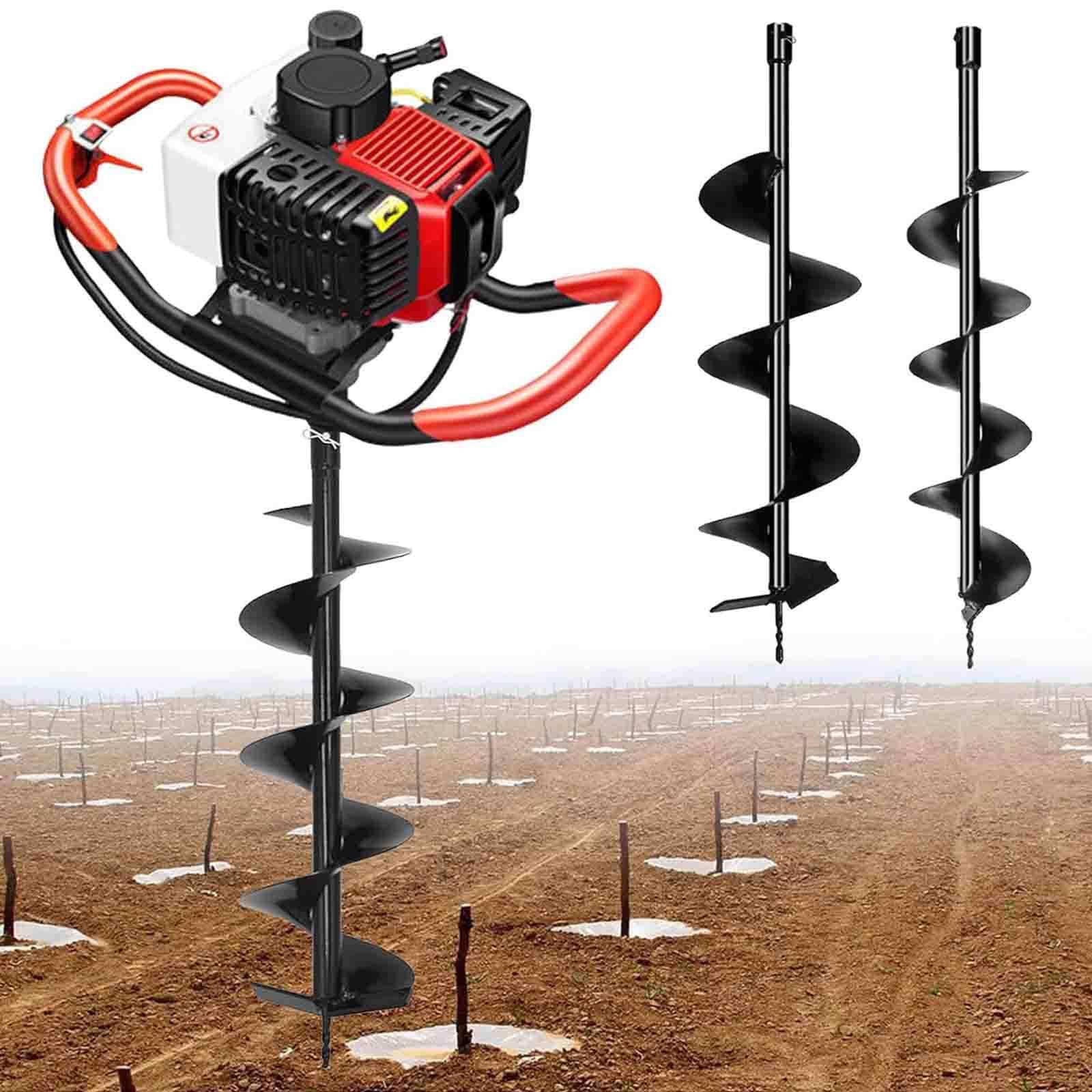 PixCy Trivella per Pali a Gas,Mototrivella Scoppio,199cc 4 Tempi,3 Punte in Acciaio,Giardinaggio/Recinzioni/Piantagione Alberi/Costruzioni Leggere,Scavare Fori Profondi & Installare Pali 12/15/20cm
