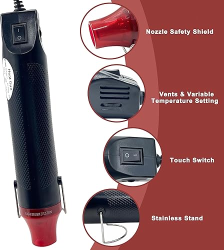 Vista 50 de Pistola de calor, mini pistola de calor de 350 W con boquilla reflectora, ajustes de temperatura duales, pistola de aire caliente de calor rápido
