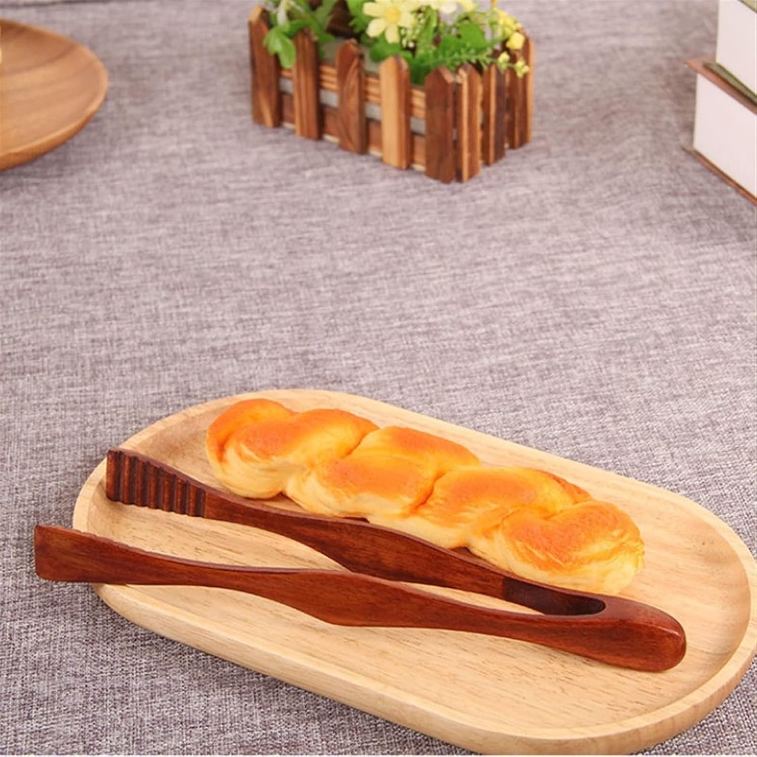 Tongs Bread Wooden Food Roast Bread Barbecue Salad Dessert Sugar Ice Clip Tongs