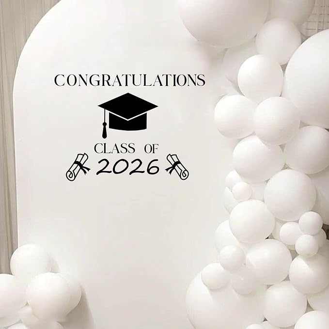 Vinilo Decorativo de Graduación Class of 2026 Negro 28 x 23 pulg miniatura 3