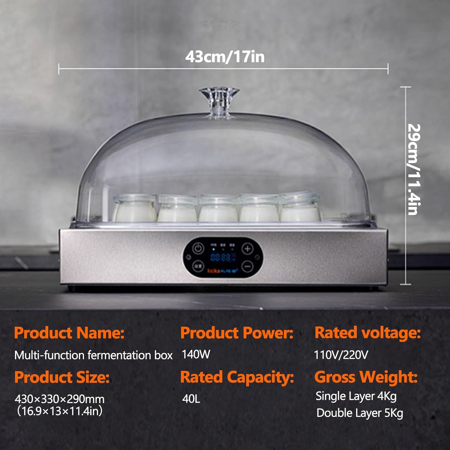 Yeast Dough Warmer, Removable Bread Proofing Box, Bread Basket, Adjustable Temperature (24°C to 50°C), Home-Made Yeasted Bread, Yogurt,SingleLayer