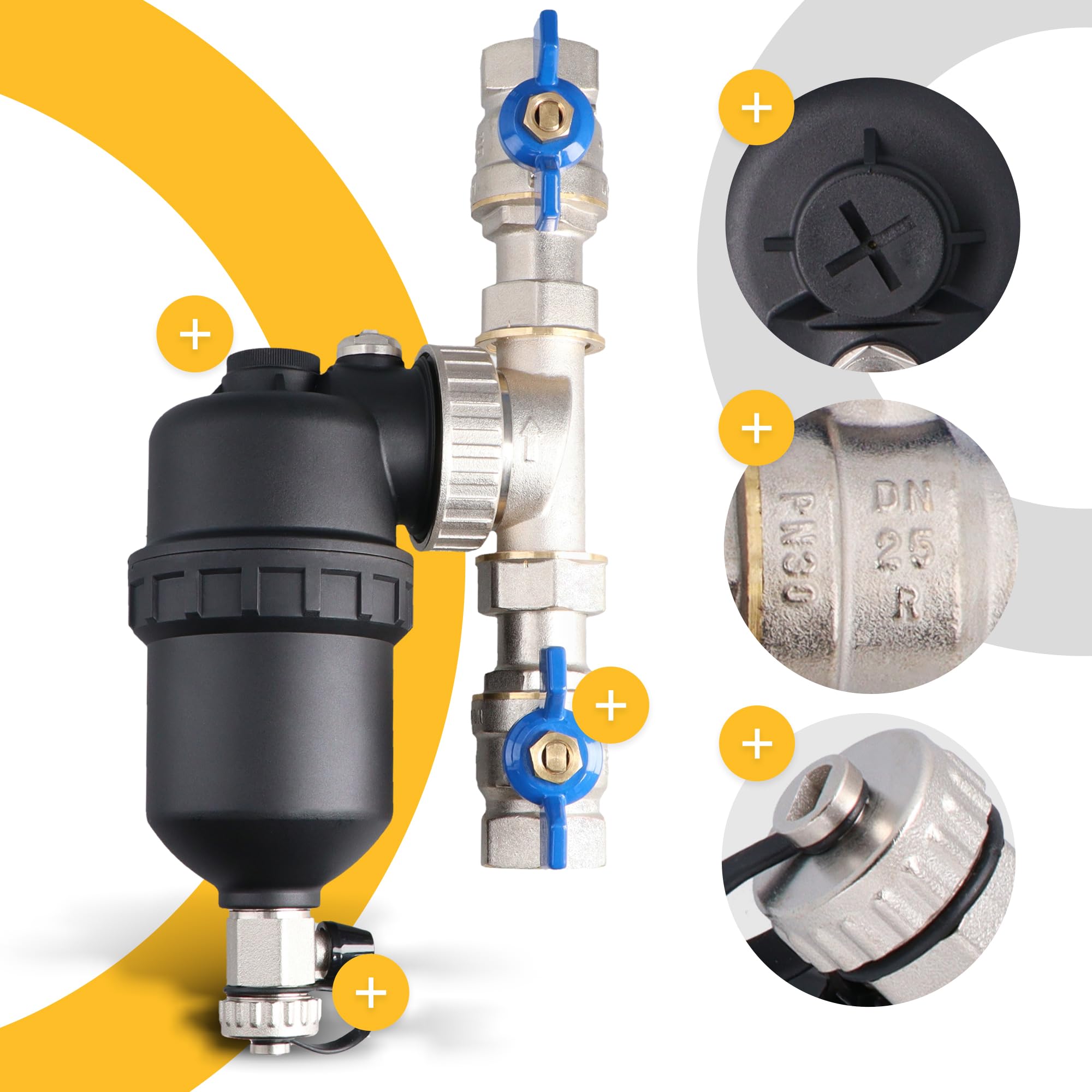 Instalguru Séparateur Boues Magnétique 1 Pouce DN25 Filtre Chauffage Filtration Eau Chaude Purificateur Installation Thermique Aimant Neodyme Anticalcaire