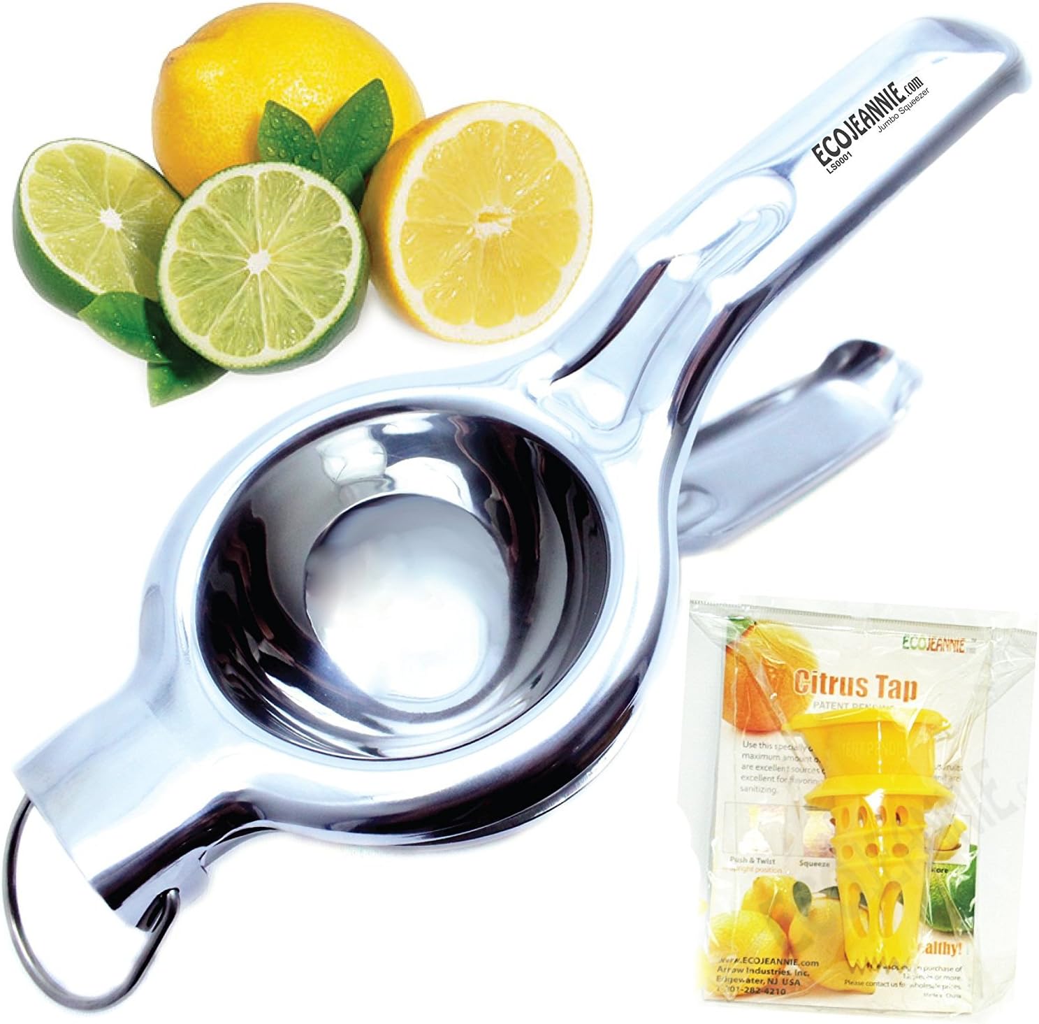EcoJeannie Heavy Duty Jumbo Food Grade #304 Stainless Steel Lemon Juicer (LS0001),Commercial Grade Unbreakable Anti-Corrosive Premium Quality Manual Squeezer,Citrus Juicer w/Free Citrus Tap