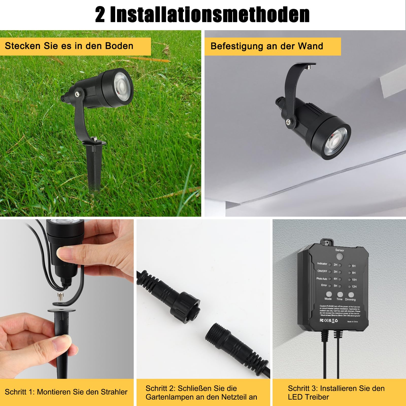 COOLWEST LED Gartenbeleuchtung mit Strom, 20M/8er Set Strahler mit Lichtsensor Warmweiß 3000K, Gartenstrahler Led Wasserdicht Außen IP65, 36V Gartenspots für Draußen, Terrasse, Einfahrt, Dimmbar