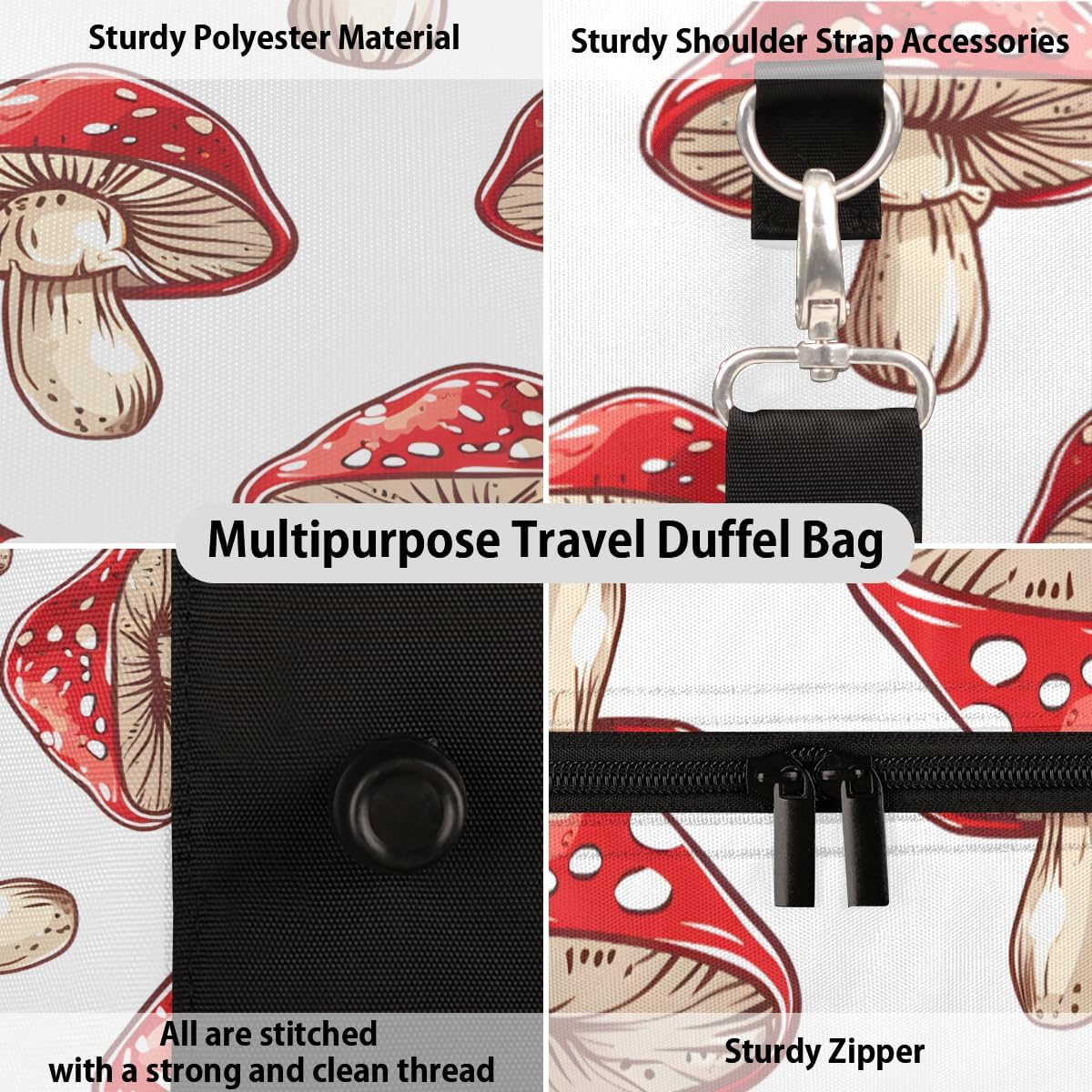 Watercolour Mushrooms Travel Duffel Bag for Women Men Large Capacity Overnight Weekender Bags for Lightweight Waterproof Sport Gym Bag for Workout Yoga Swim