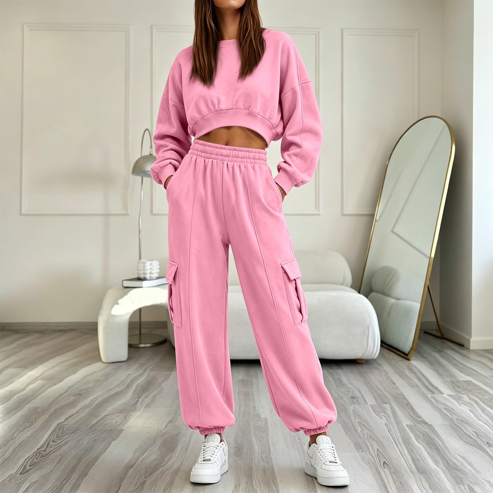 Generico Tuta Donna Sportiva Invernale,Completo Da Jogging Casual Autunno/Inverno Firmato Felpa E Pantaloni Da Jogging Due Pezzi Abbigliamento Da Casa Morbido E Caldo Coordinato