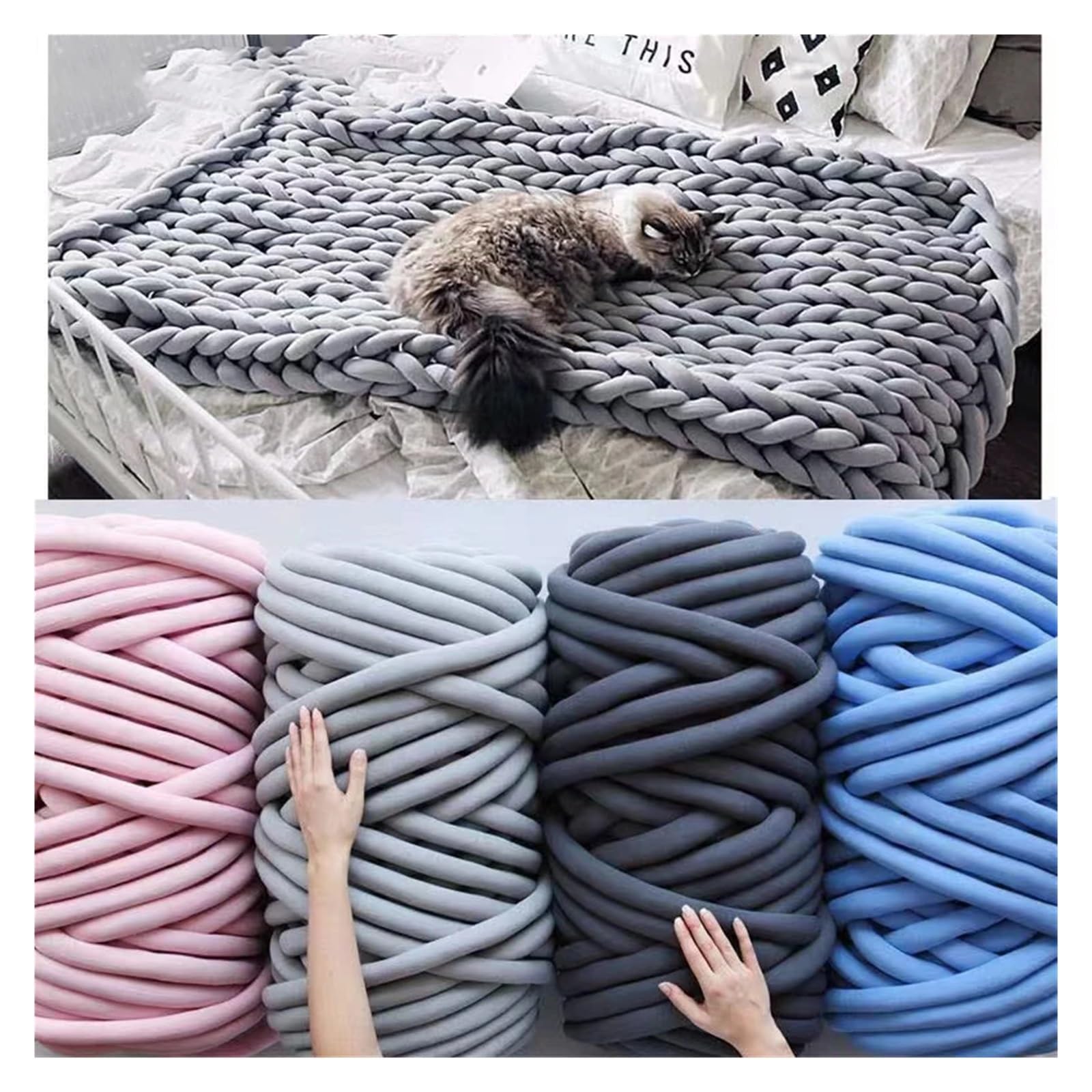 Gruba włóczka 0,5 kg, gruba, supergruba, gruba włóczka do robienia na drutach, sach, szydełkowania, miękka, duża, bawełniana, do robienia na drutach, przędzenia na koc (kolor: biały) (khaki)