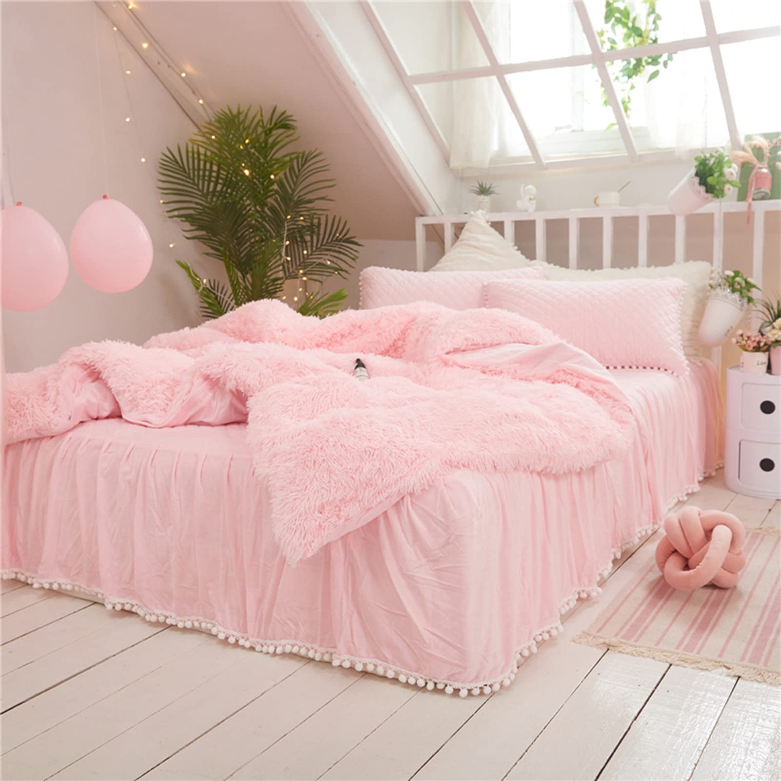 Funda de edredón de forro polar reversible y falda de cama con acabado de lujo