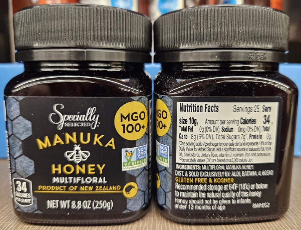 Specially Selected NON-GMO MGO 100+ Manuka Honey Multifloral 8.8oz 250g (Two Jars)