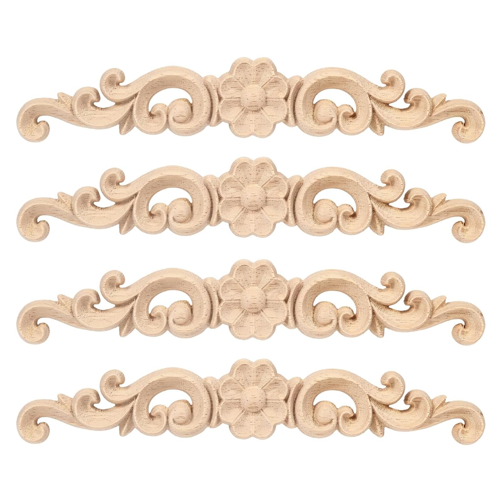 4Pcs European Carved Unpainted Mouldings Wood Applique Onlays for Bed Headboard Closet Doors DIYer 6.3Inch Wood Onlays Appliques for Furniture