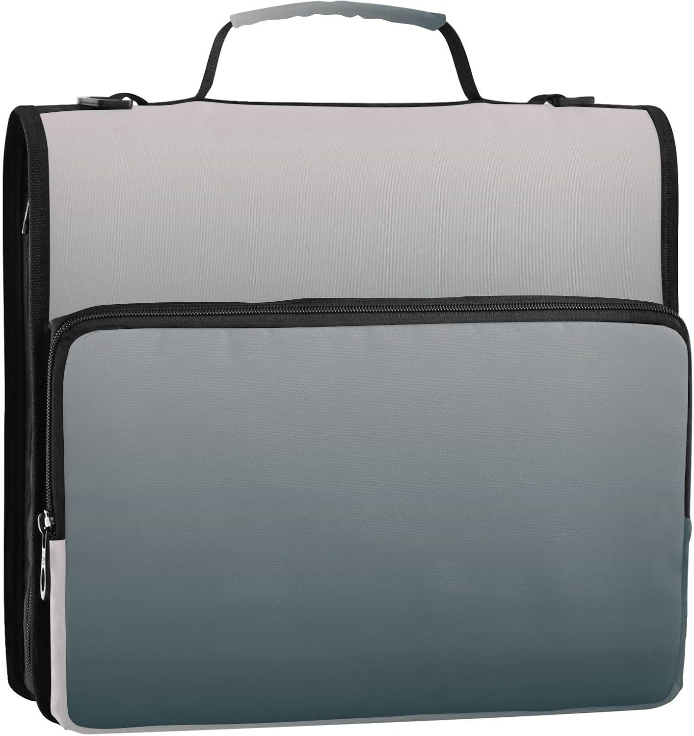 Grey Gradient Zipper Binder with Handle 500 Sheets Large Capacity 1.5 Inch 3 Ring Binders with Shoulder Strap Multi Pockets School Office Binder Organizer for Students Girls Boys